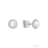 Mini Pearl & Diamond Halo Stud Earrings