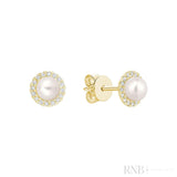Mini Pearl & Diamond Halo Stud Earrings-RNB Jewellery