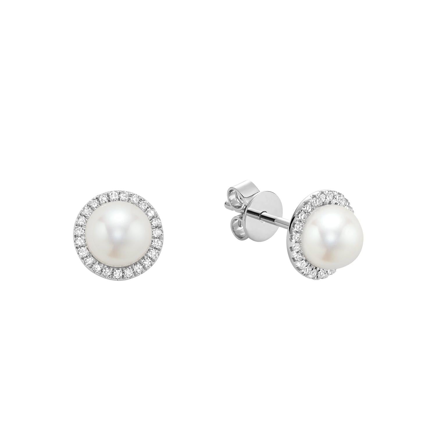 Mini Pearl & Diamond Halo Stud Earrings