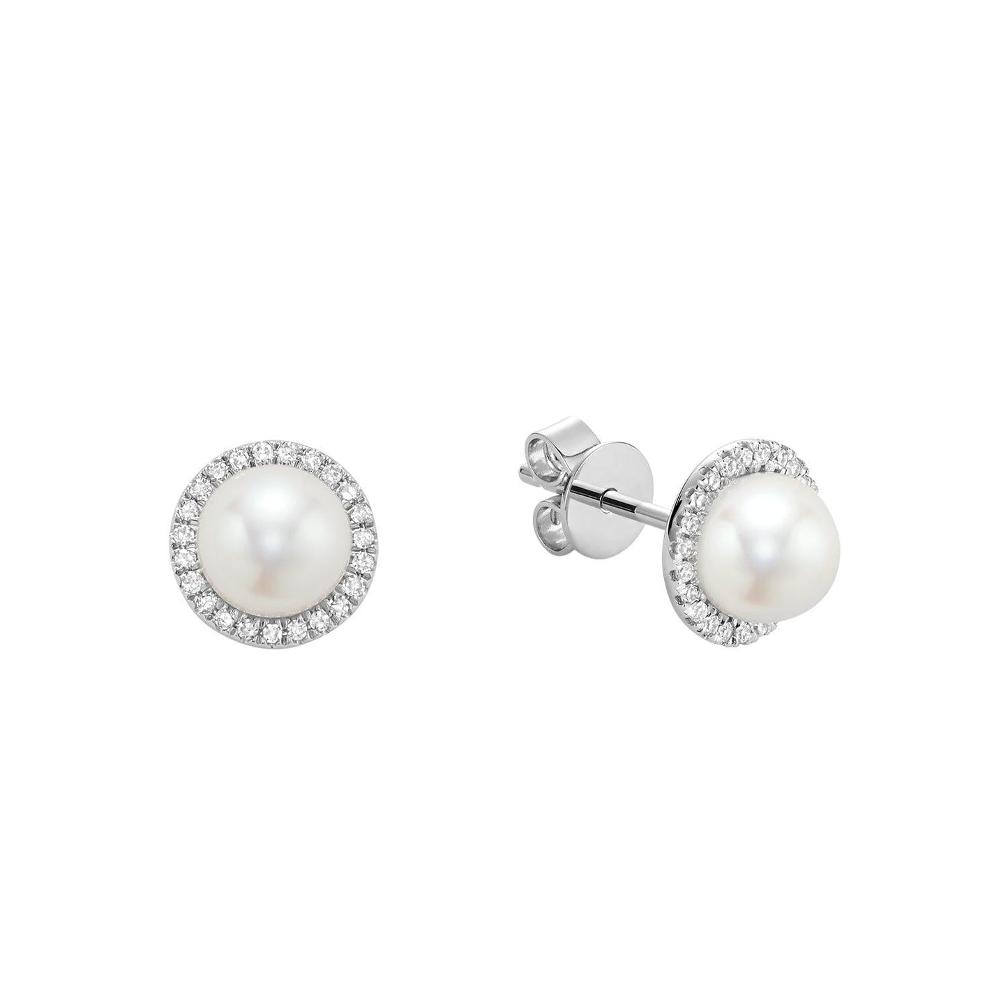 Mini Pearl & Diamond Halo Stud Earrings