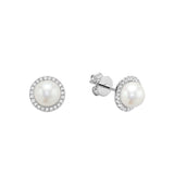 Mini Pearl & Diamond Halo Stud Earrings