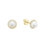 Mini Pearl & Diamond Halo Stud Earrings