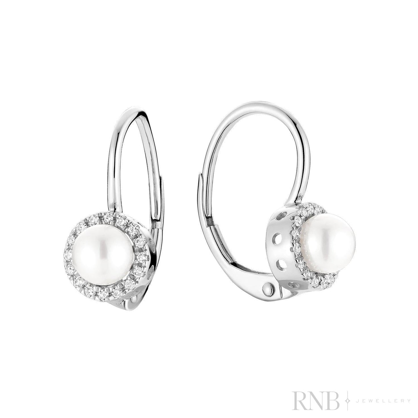 Cultured Pearl & Halo Diamonds Dangle Earrings