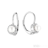 Cultured Pearl & Halo Diamonds Dangle Earrings