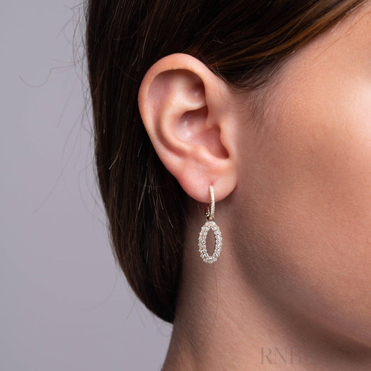 Alternating Dangle to Huggies Oval Diamond Earrings