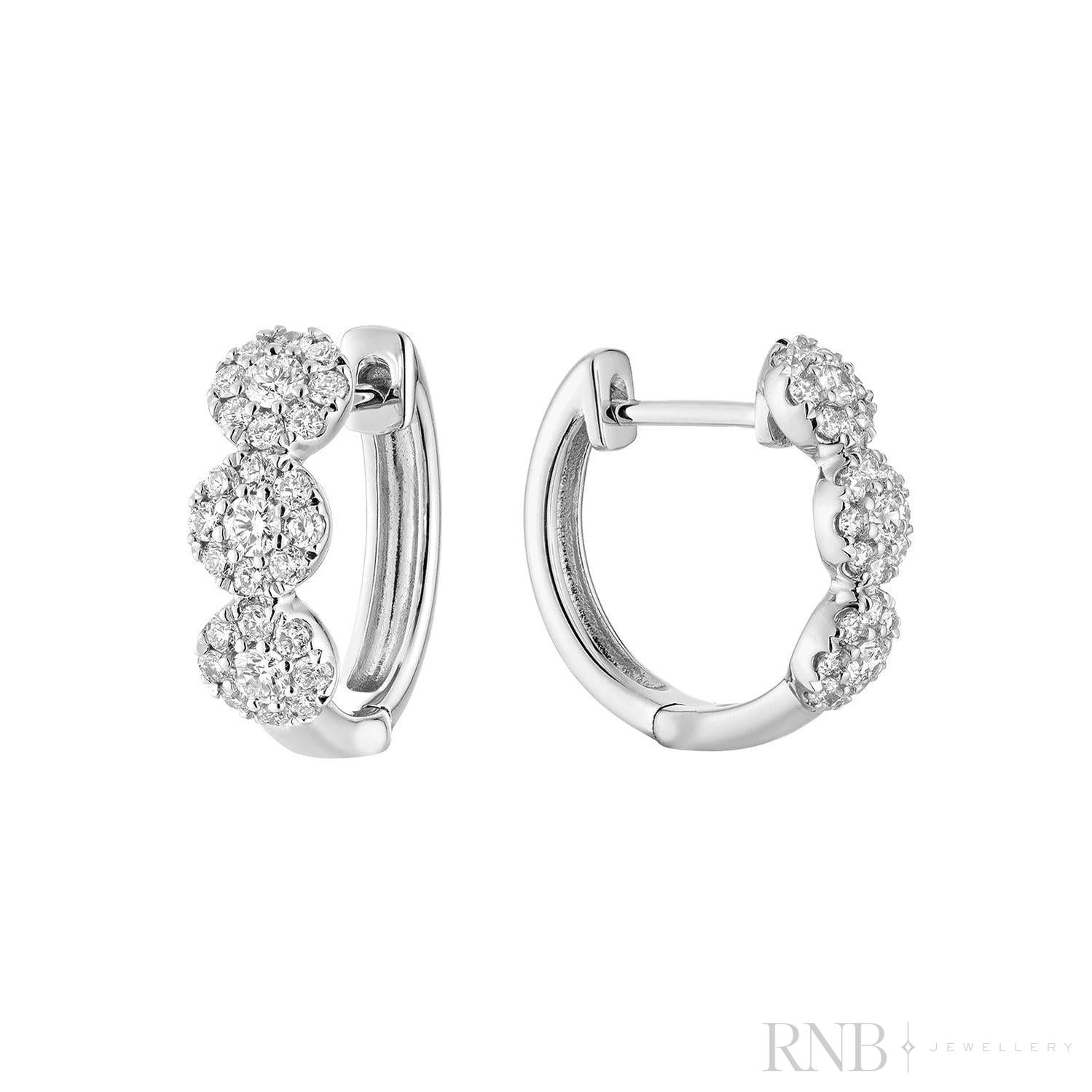 Triple Halo Diamond Huggie Earrings