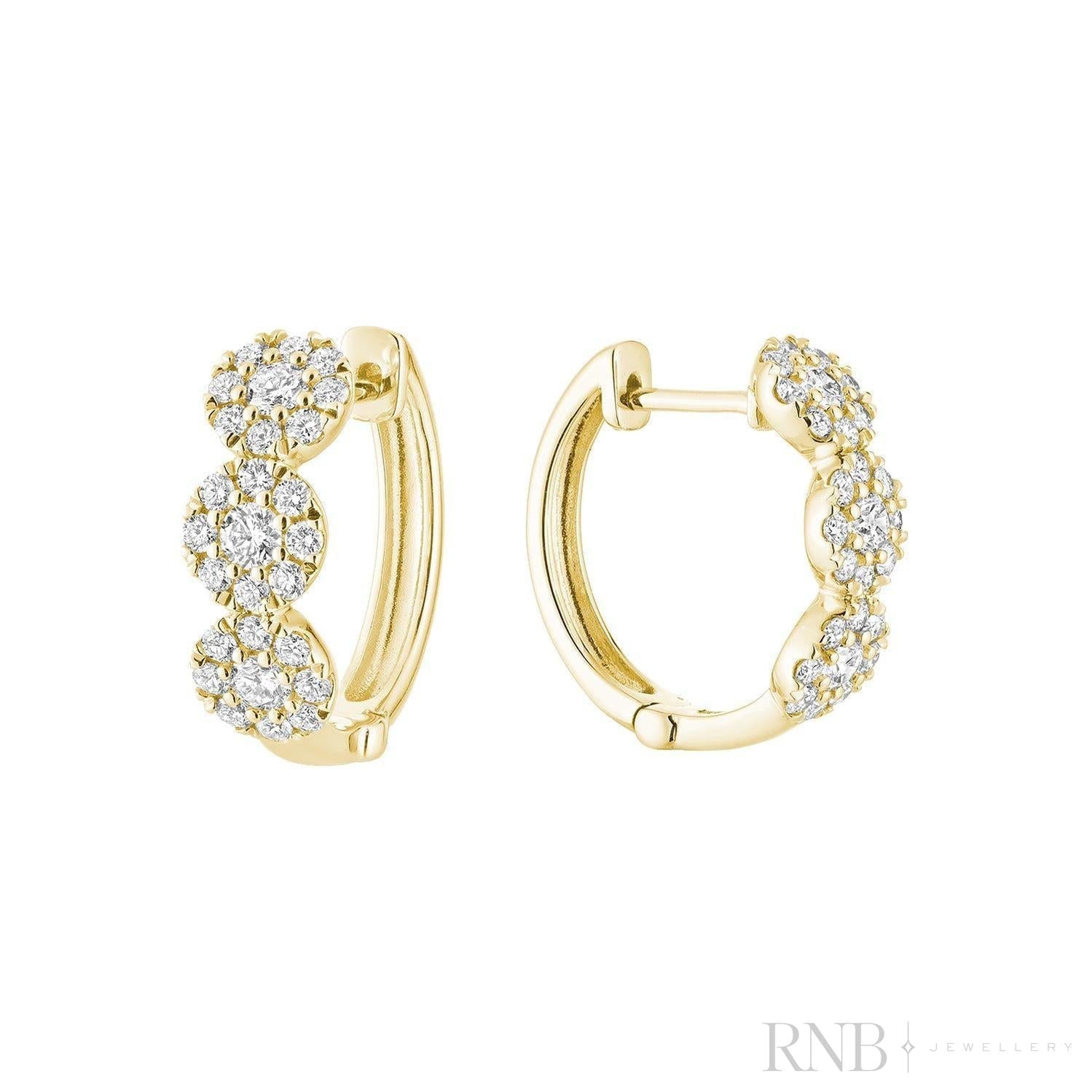 Triple Halo Diamond Huggie Earrings