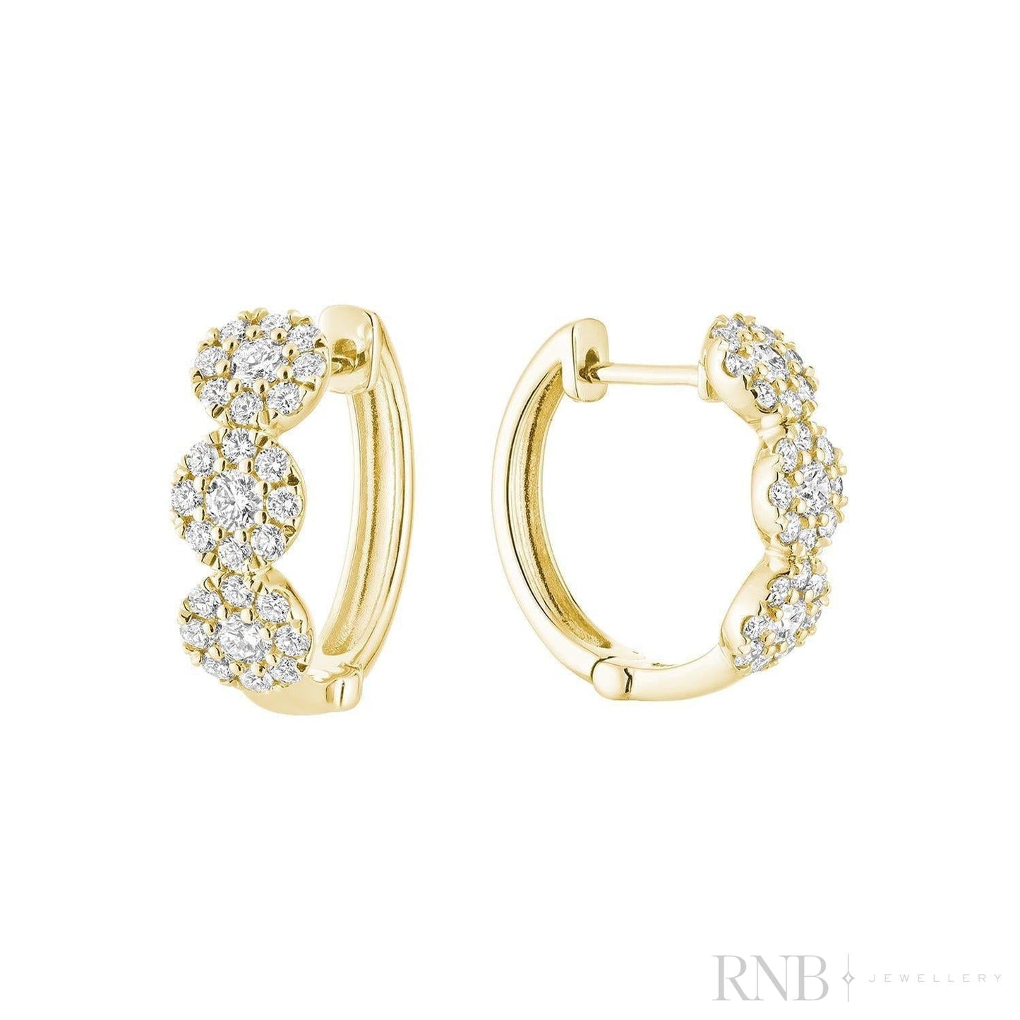 Triple Halo Diamond Huggie Earrings