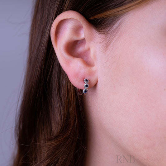 Triple Halo Gemstone & Diamond Huggie Earrings