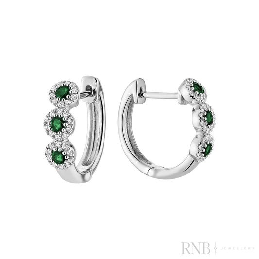 Triple Halo Gemstone & Diamond Huggie Earrings