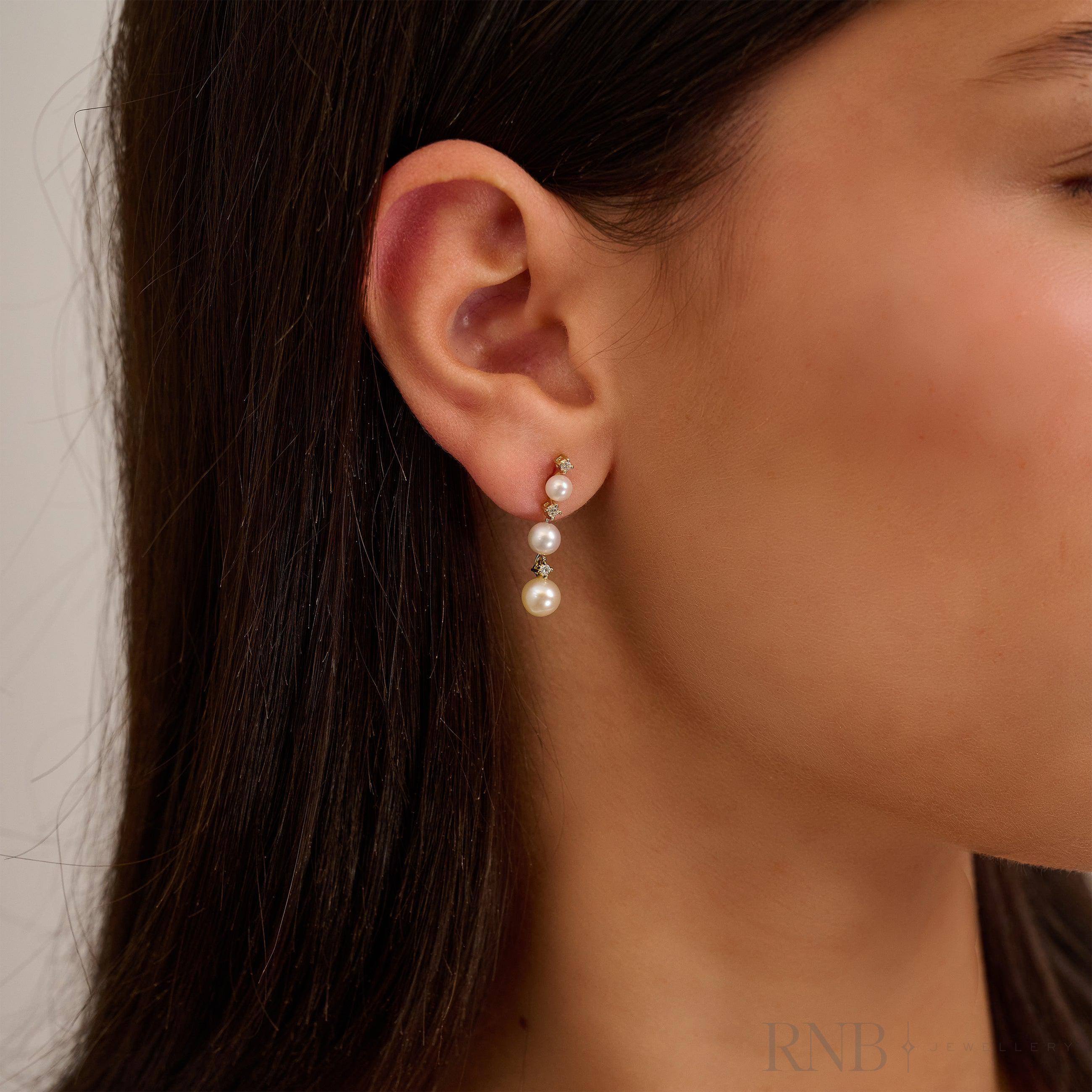 Cultured Pearl & Diamonds Stud Earrings