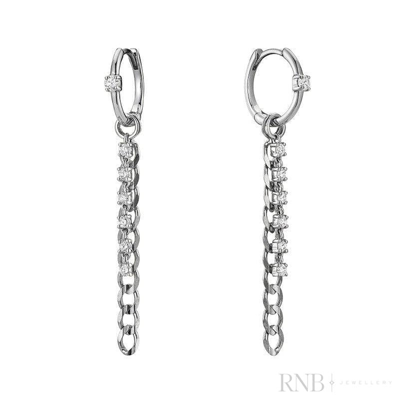 Alternating Dangle to Huggies Chain Diamond Earrings