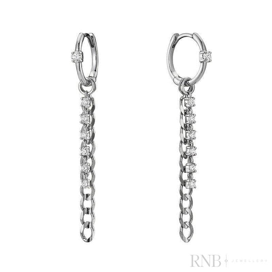 Alternating Dangle to Huggies Chain Diamond Earrings-RNB Jewellery