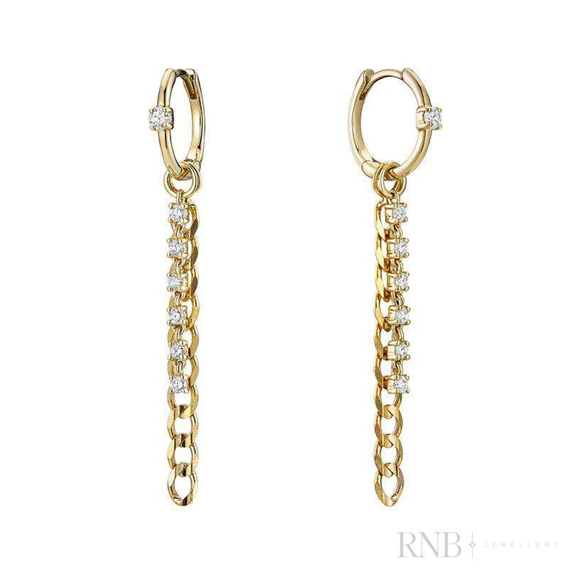 Alternating Dangle to Huggies Chain Diamond Earrings