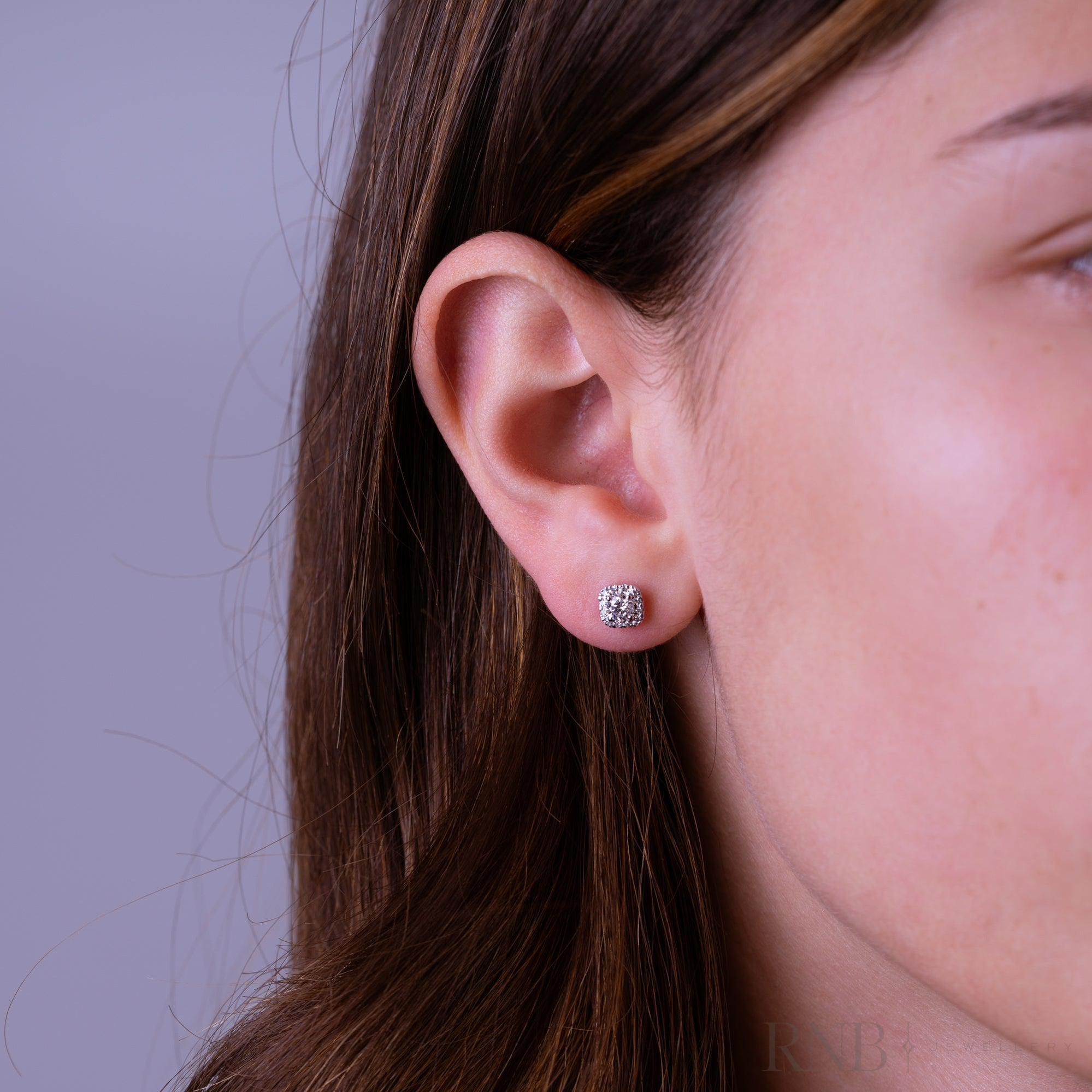 Cushion Mount Diamond Halo Stud Earrings