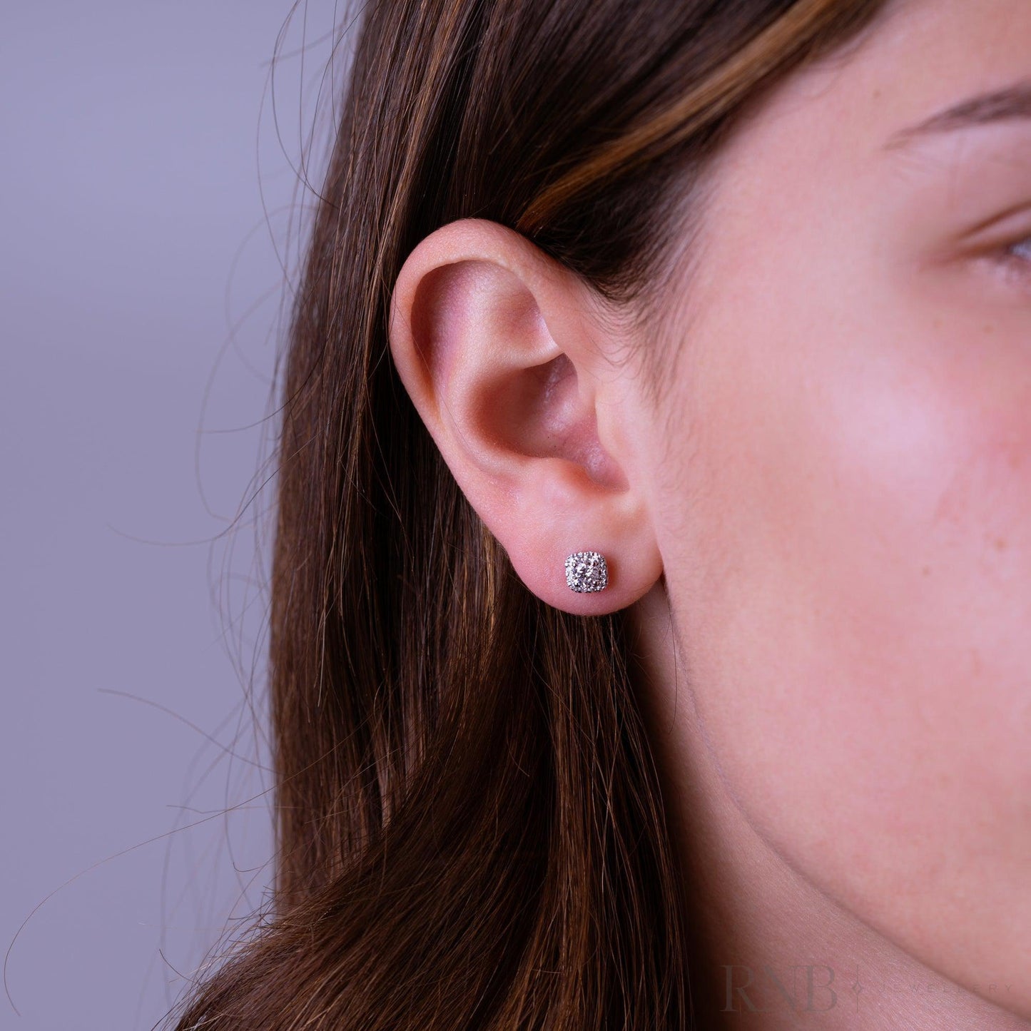 Cushion Mount Diamond Halo Stud Earrings