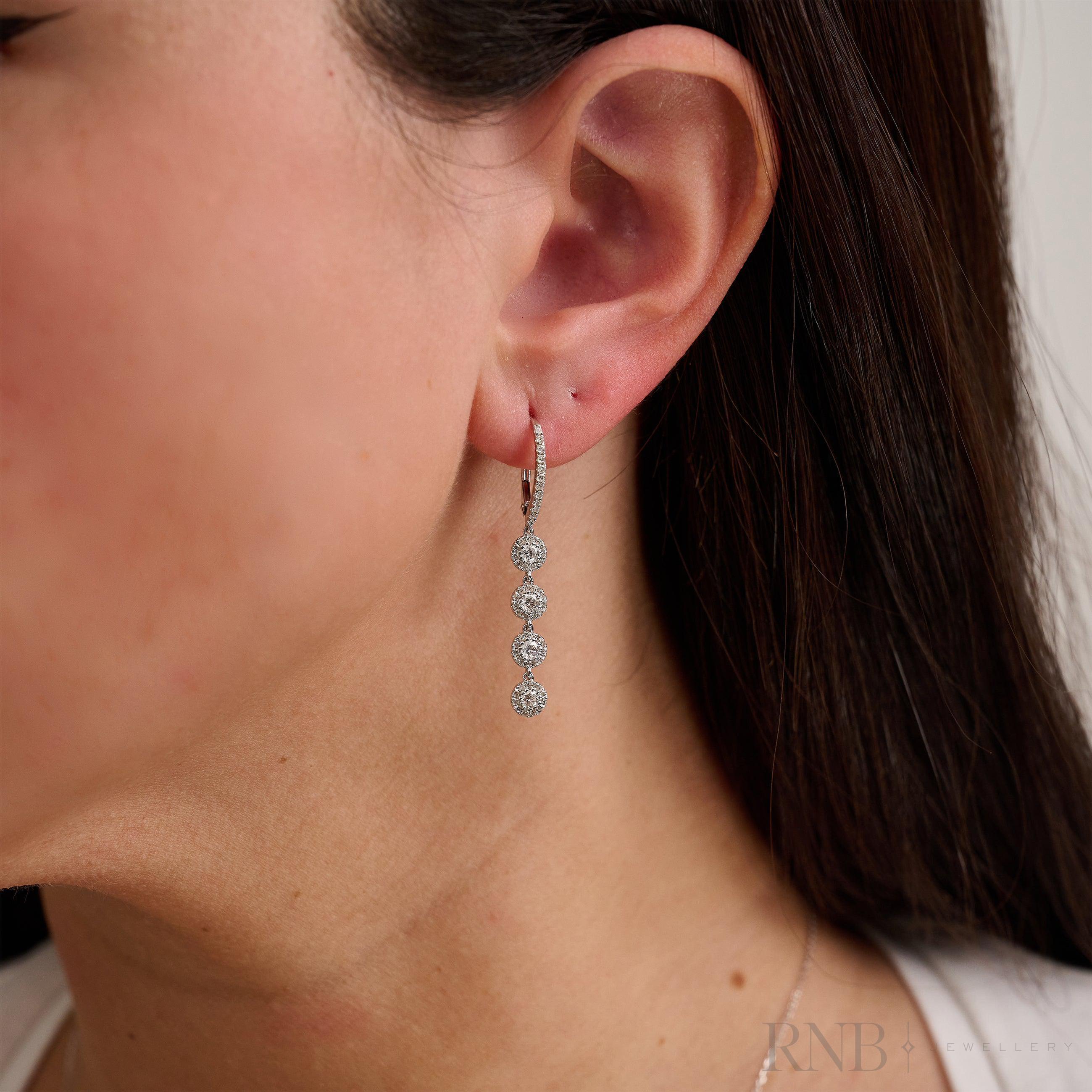 Quadruple Halo Dangle Diamond Earrings