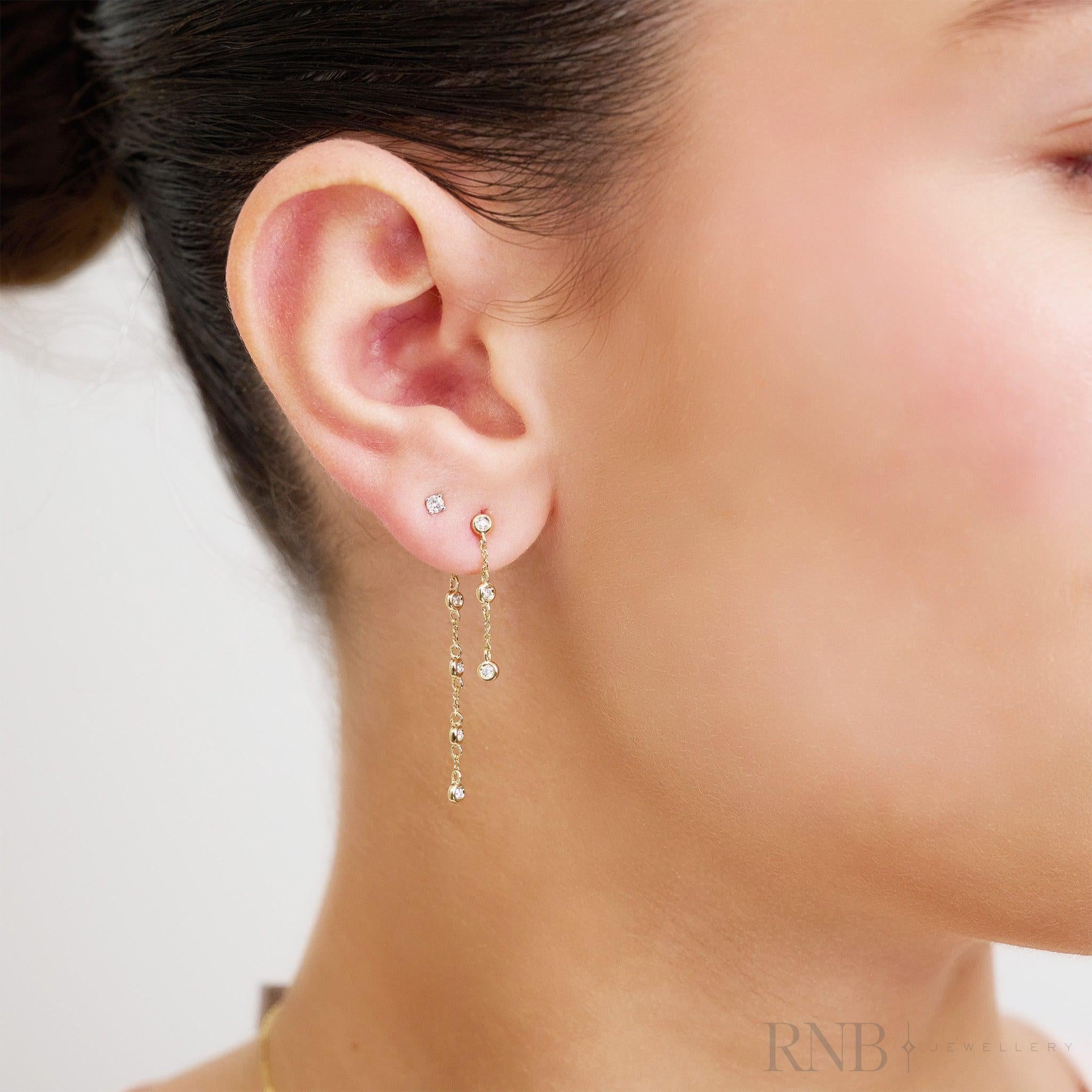 Double Chain Diamond Bezel Dangle Earrings