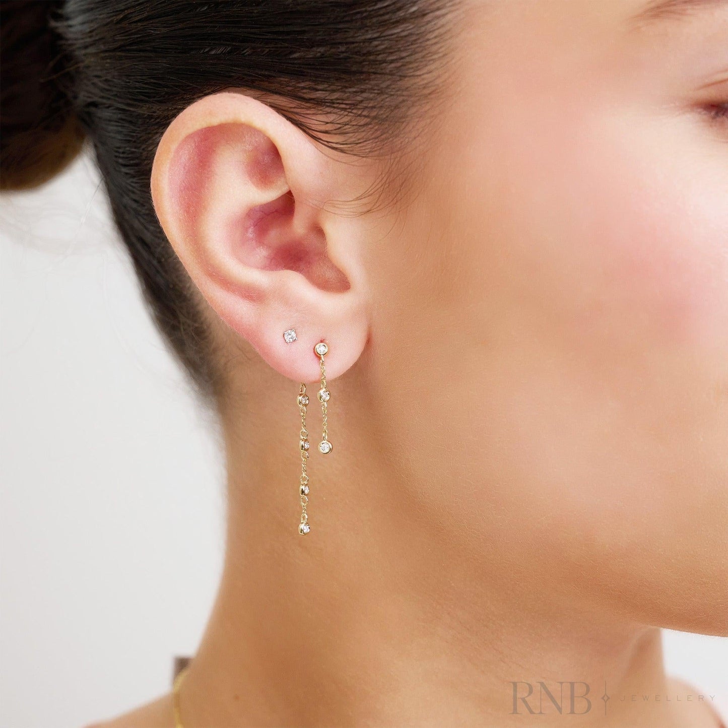 Double Chain Diamond Bezel Dangle Earrings