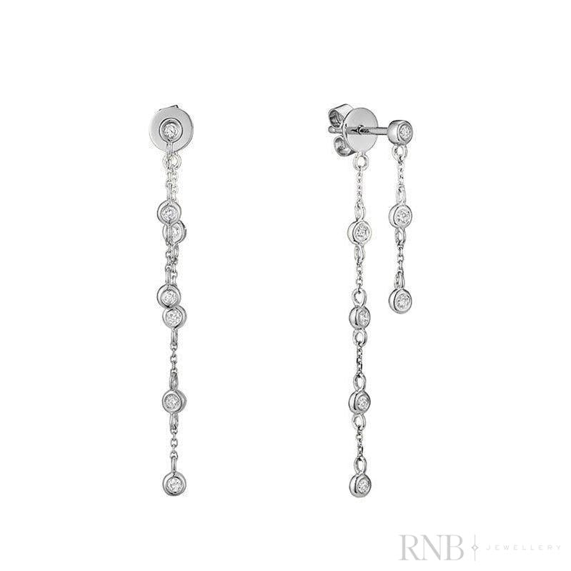 Double Chain Diamond Bezel Dangle Earrings