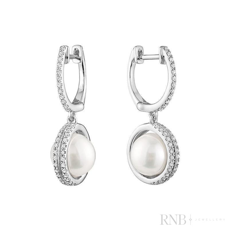 Dangle Pearl & Diamond Earrings