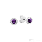 Precious Stone & Diamond Halo Stud Earrings