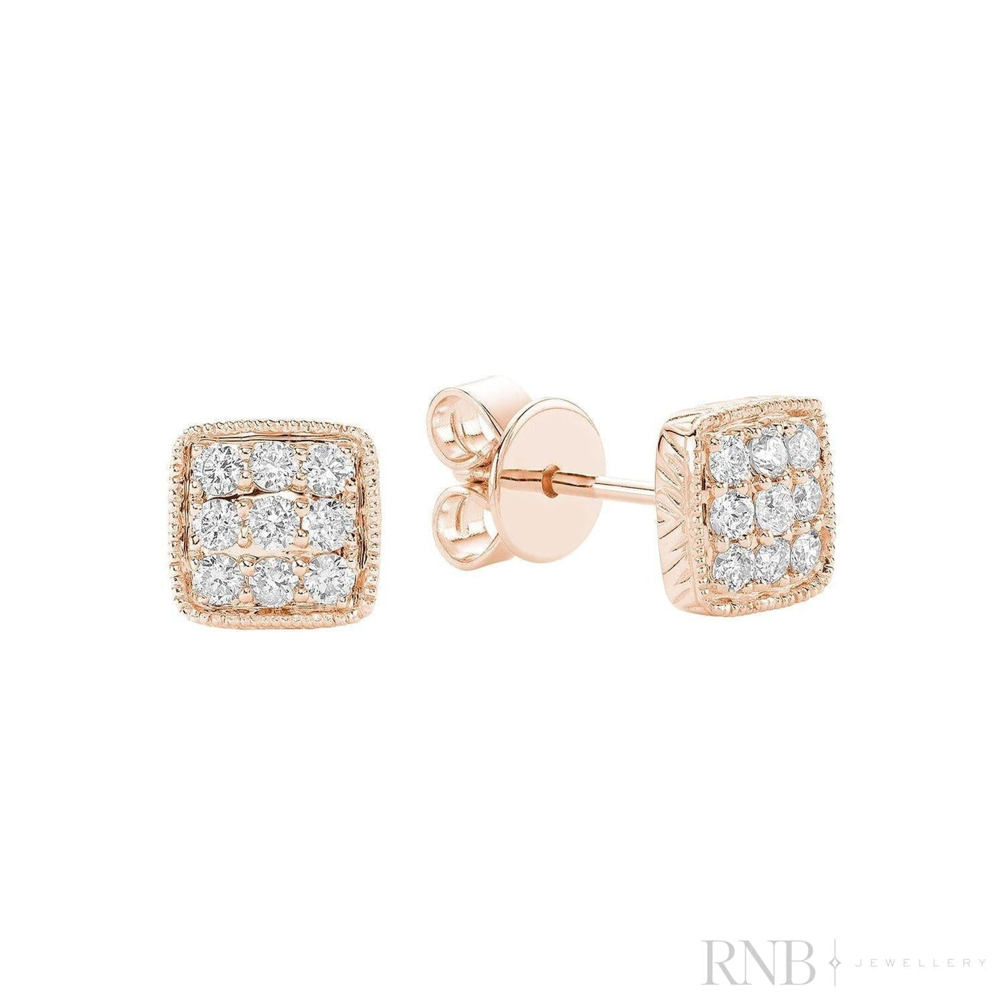 Square Milgrain Diamond Stud Earrings