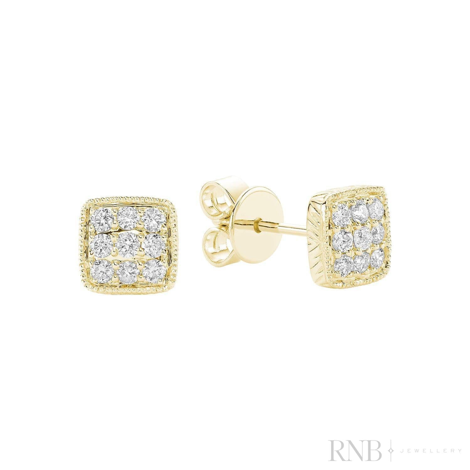 Square Milgrain Diamond Stud Earrings