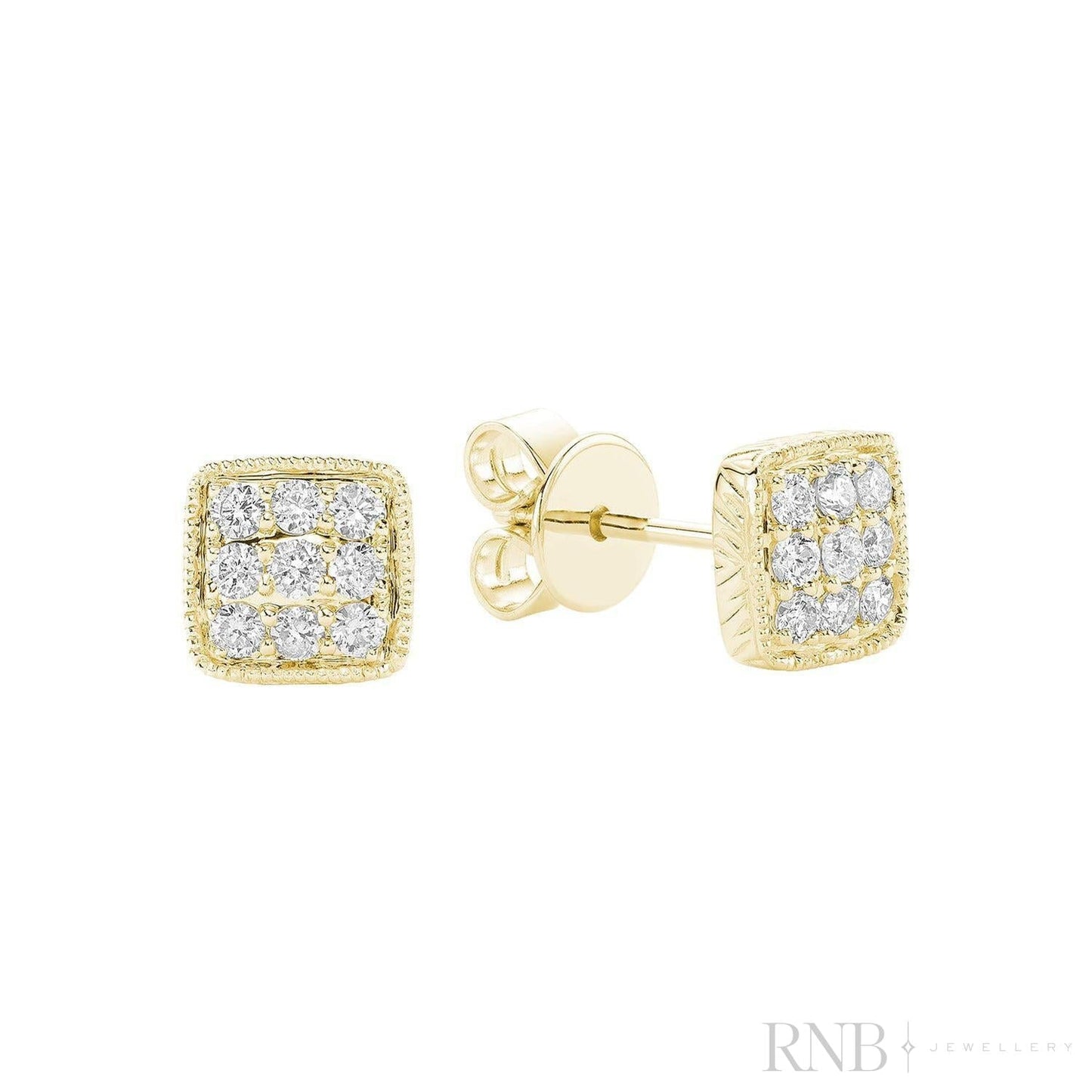 Square Milgrain Diamond Stud Earrings