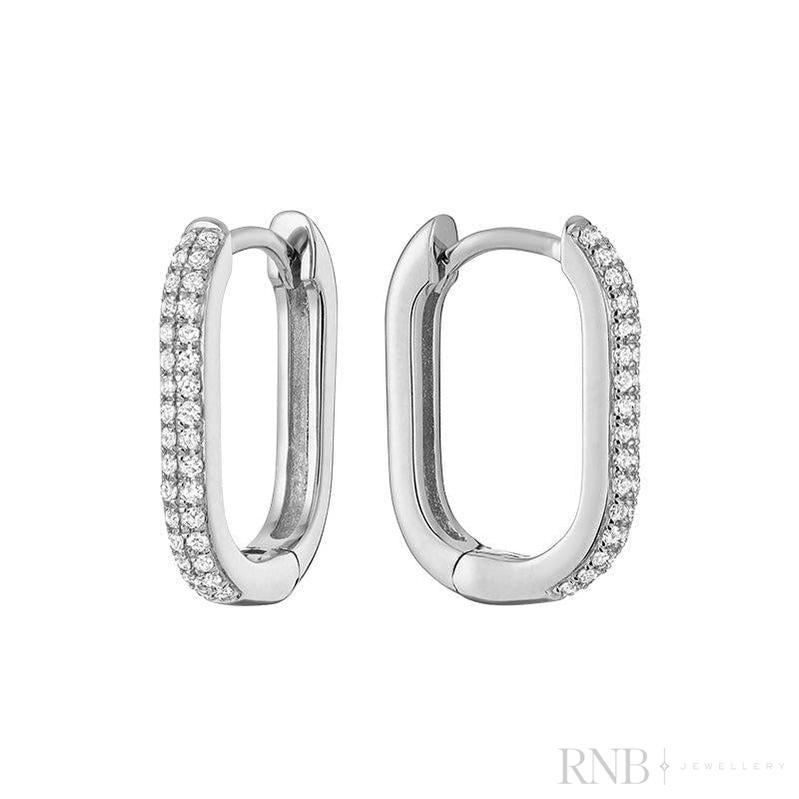 Pave Oval Paper-Clip Loop Earrings