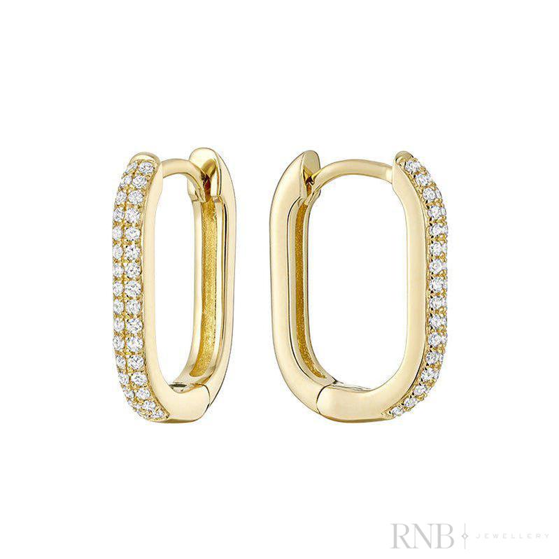 Pave Oval Paper-Clip Loop Earrings