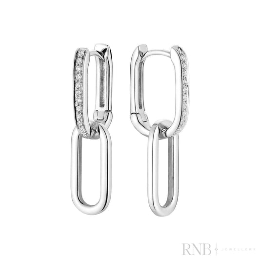 Alternating Dangle to Huggies Paper Clip Diamond Earrings-RNB Jewellery