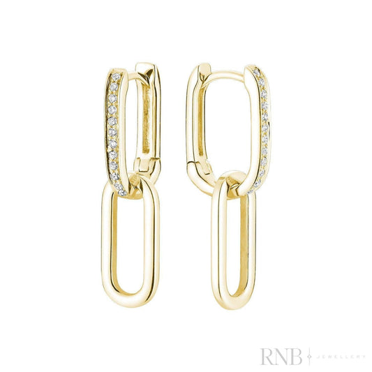 Alternating Dangle to Huggies Paper Clip Diamond Earrings