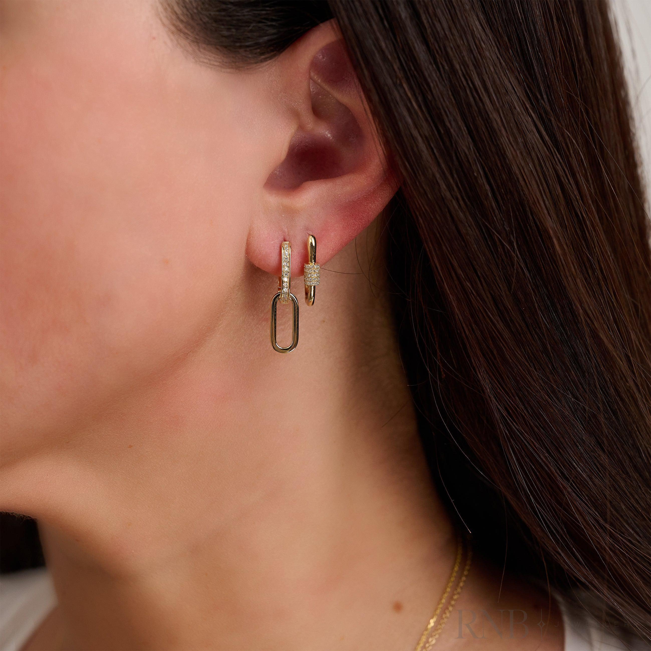 Alternating Dangle to Huggies Paper Clip Diamond Earrings