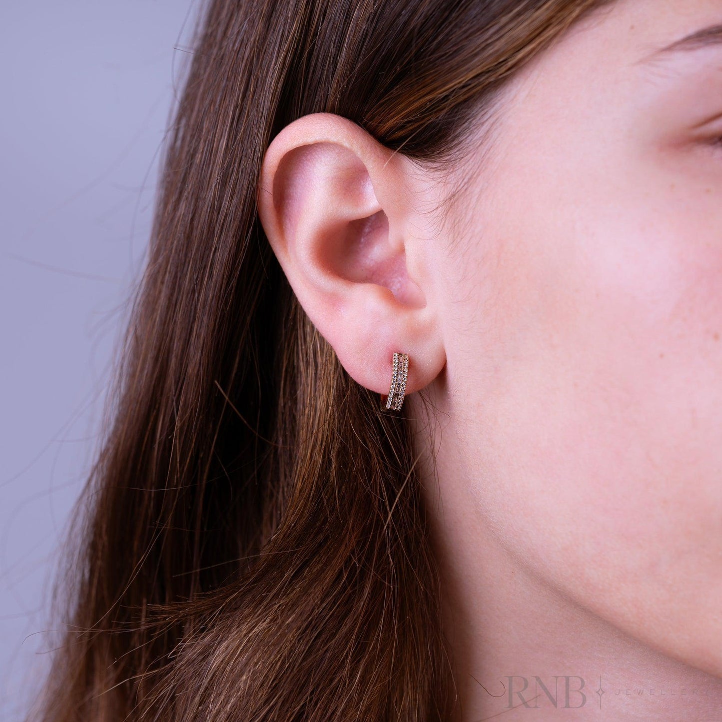 Baguette & Round Diamond Huggie Earrings