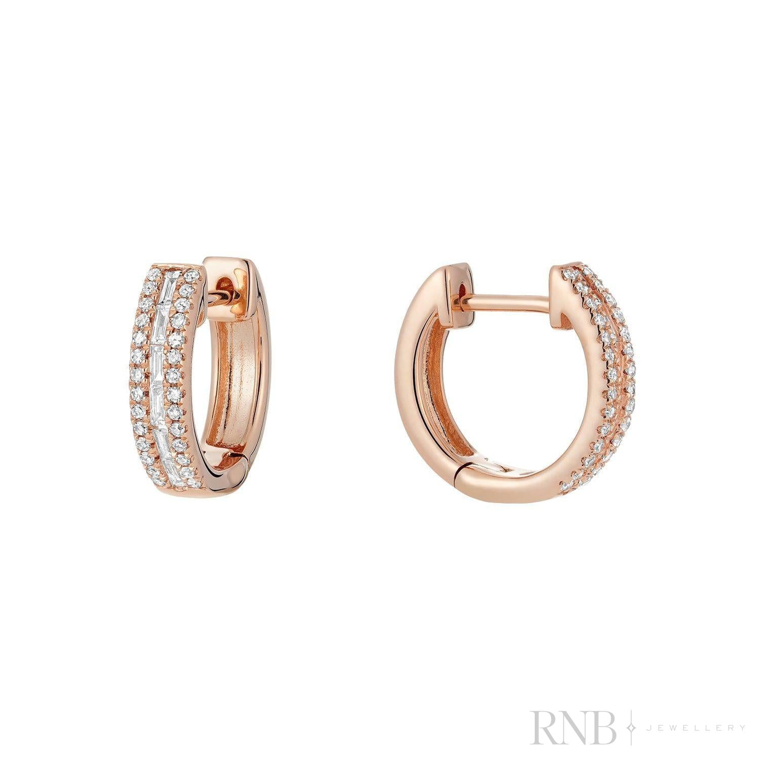 Baguette & Round Diamond Huggie Earrings