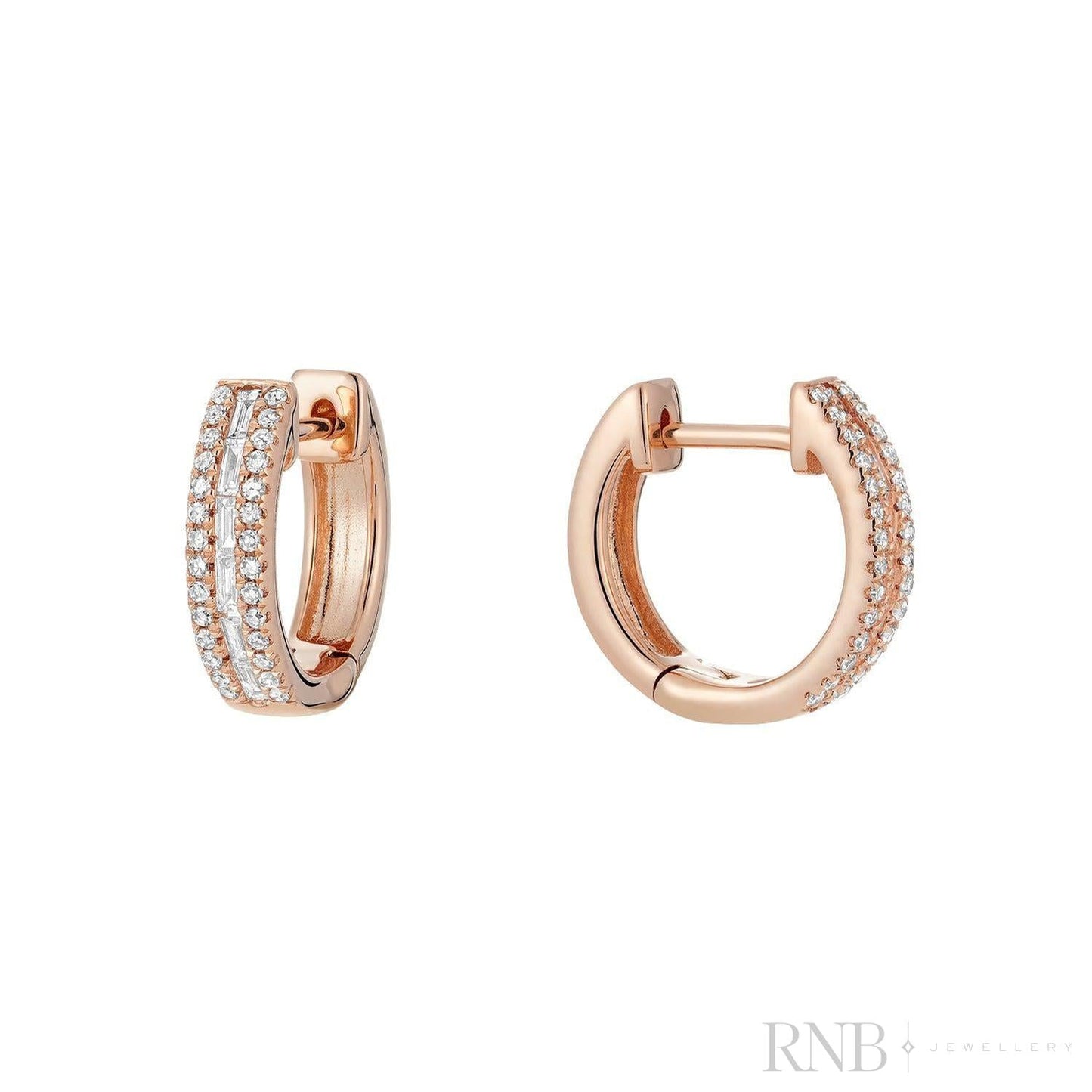 Baguette & Round Diamond Huggie Earrings
