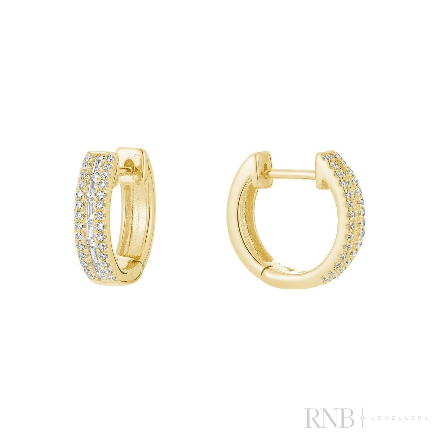 Baguette & Round Diamond Huggie Earrings