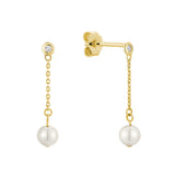 Dangling Diamond & Pearl Stud Earrings