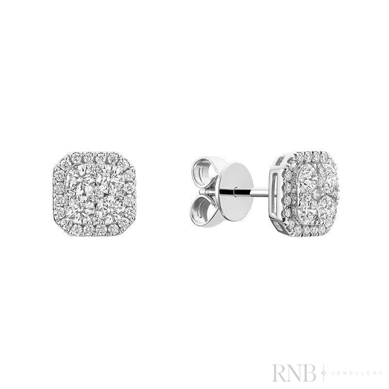 Pave Cushion Diamond Stud Earrings