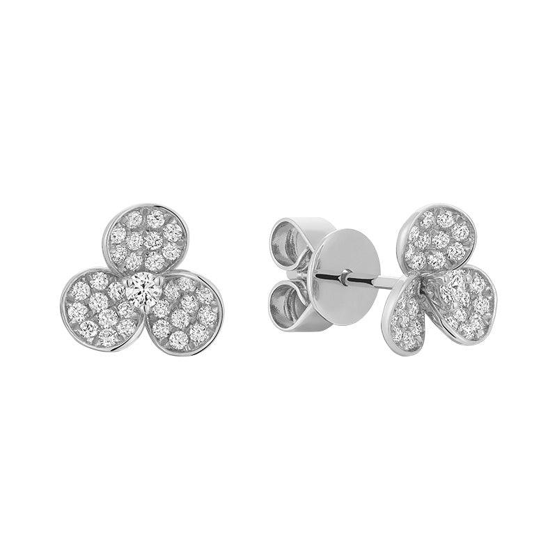 Three Leaf Clover Diamond Stud Earrings