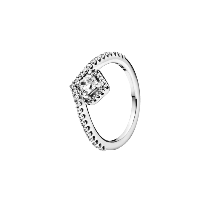 PANDORA SS Square Sparkle Wishbone Ring with CZ - 198420C01 (Retired)