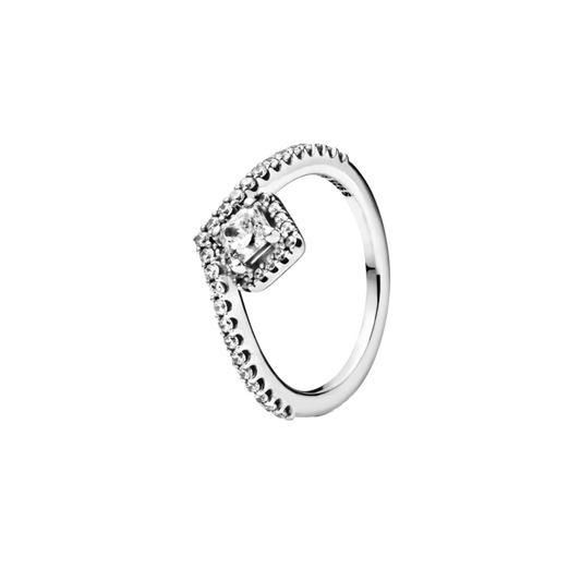 PANDORA SS Square Sparkle Wishbone Ring with CZ - 198420C01 (Retired)