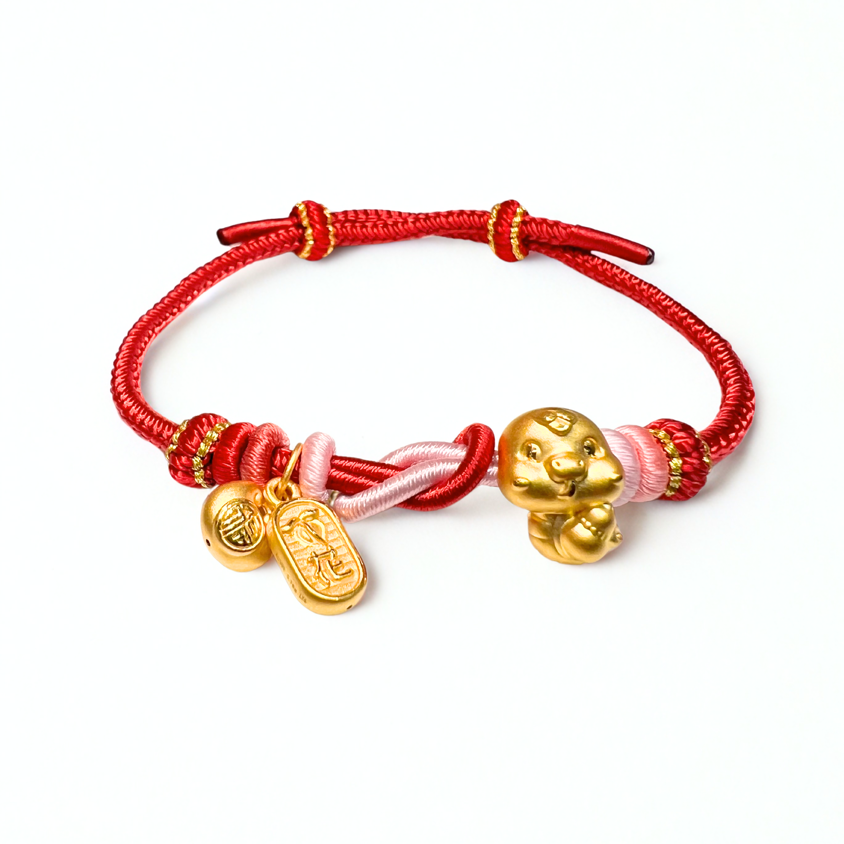 24K Gold Bracelet Chinese Zodiac(Snake, Money bag, Lucky Charm)