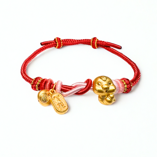 24K Gold Bracelet Chinese Zodiac(Snake, Money bag, Lucky Charm)
