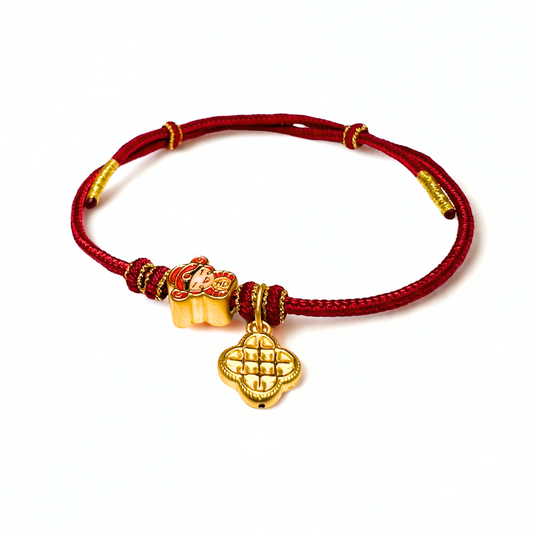 24K Gold Bracelet (God of Fortune, Chinese Knotting)