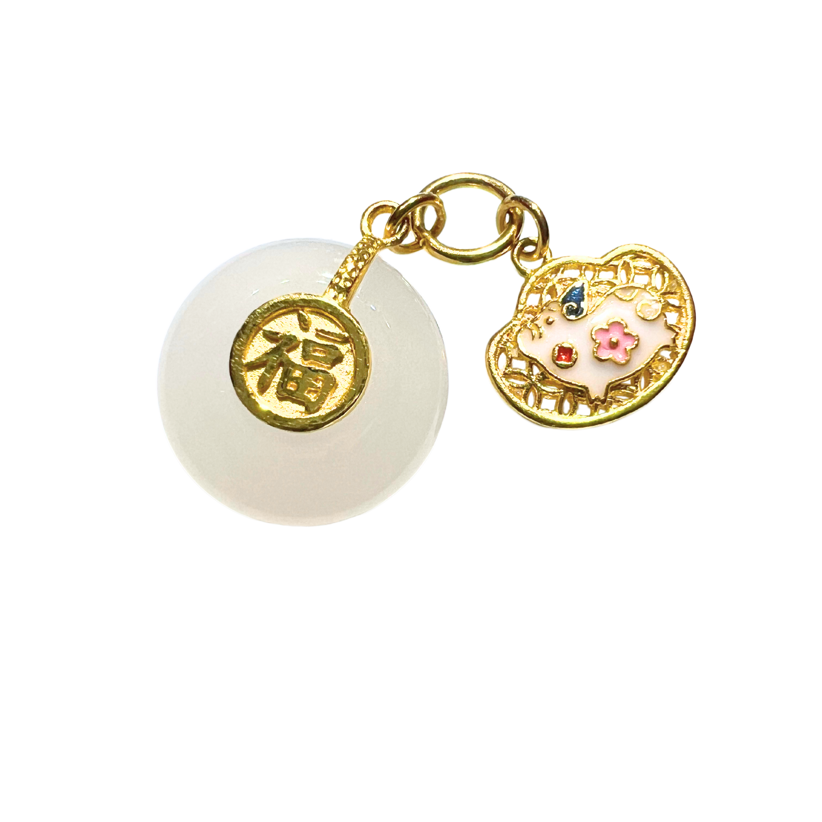 24K Chinese Zodiac Hetian Jade Gold Charm (Pig)