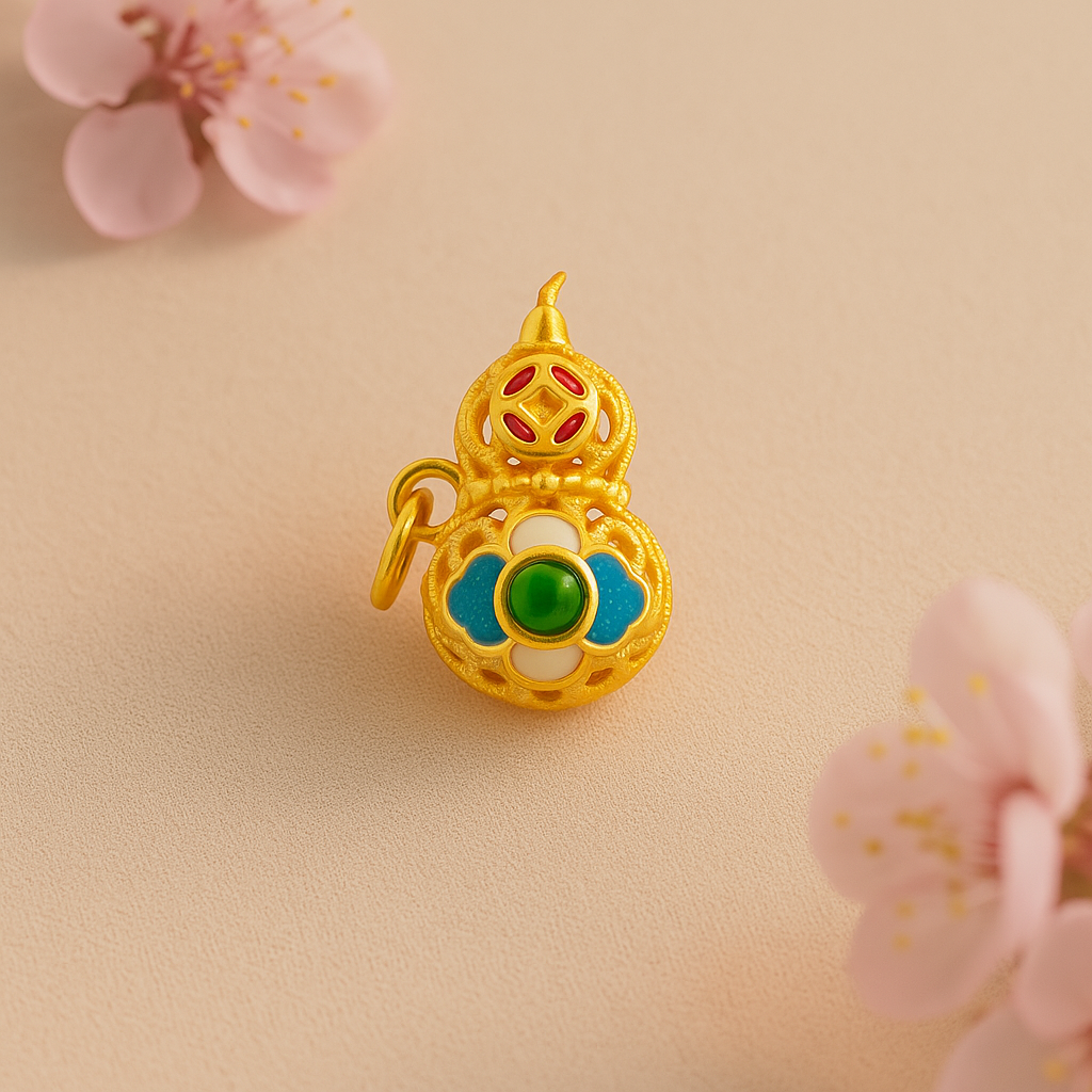 24k Gold Hetian Jade Calabash Charm