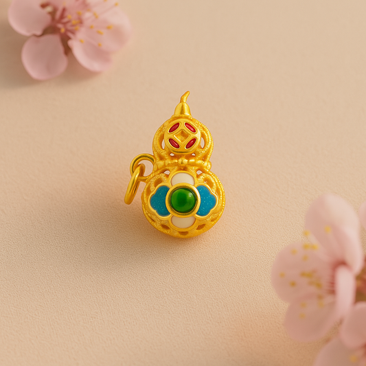 24k Gold Hetian Jade Calabash Charm