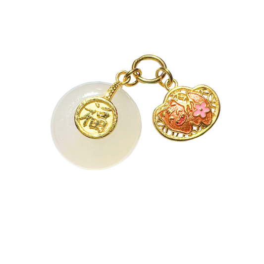 24K Chinese Zodiac Hetian Jade Gold Charm (Tiger)